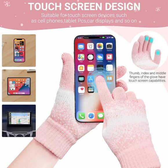 Winter Womens Beanie Scarf Gloves Set Acrylic Touchscreen Knitted Warm Gift